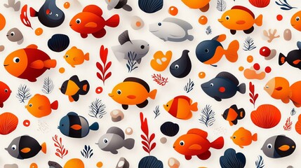Colorful Cartoon Fish Seamless Pattern Design