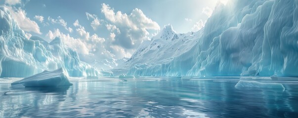Iceberg alley where frozen monoliths drift lazily, 4K hyperrealistic photo