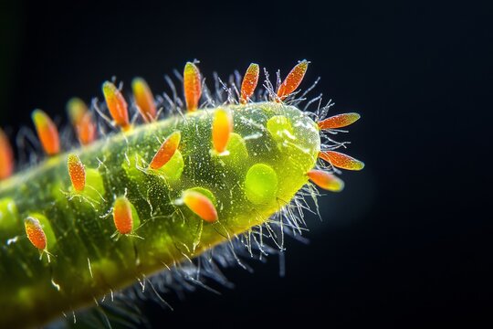 Mystic portrait of Synechococcus Picoplankton, copy space on right side, Close-up View, isolated on black background