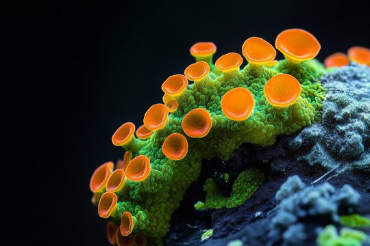 Mystic portrait of Synechococcus Picoplankton, copy space on right side, Close-up View, isolated on black background