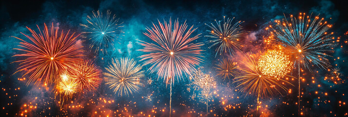 Fototapeta premium Stunning fireworks display lighting up the night sky in vibrant colors