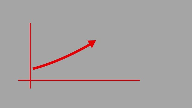 Red color business growth graph and upward arrow animation on the white background. Digital bar chart with growing business concept.
