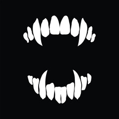 Vampire teeth vector isolated on black background. Vector halloween illustration eps 10.