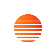 Orange retro sun sunset logo. Old vintage sun circle sunrise design.