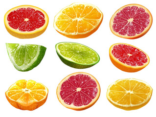 Obraz premium Fruit Slice Set, Different Fruit Slices, Vector Illustration, Isolated on White Background