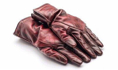 Pair of stylish leather gloves, white background, 4K hyperrealistic photo