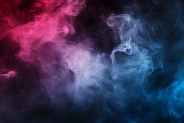 Fototapeta premium Elegant and ethereal wispy blue smoke cloud drifting gracefully against a pitch-black background