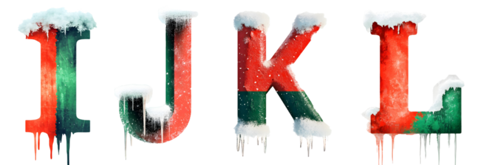 I J K L Snow-Covered Frosty Letters with Winter Icy Texture