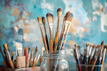 Paintbrushes in jar