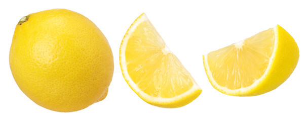 lemon fruit, slice and half isolated, Fresh and Juicy Lemon, transparent PNG, PNG format