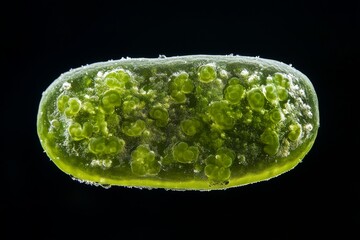 the beside view Cyanobacteria Bacterioplankton, left side view, white copy space on right, Isolated on dark Background