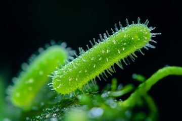 Naklejka premium the beside view Actinobacteria Bacterioplankton, left side view, white copy space on right, Isolated on dark Background