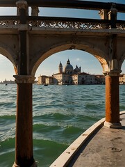 View of Venice from a boat on a summer afternoon.