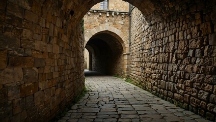 Walkway inside medieval castle walls.