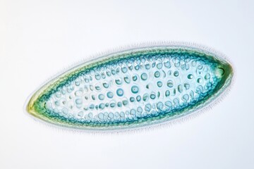 the beside view Diatom Phytoplankton, left side view, white copy space on right, Isolated on White Background