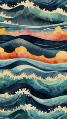 Watercolor illustration of wave patterns.