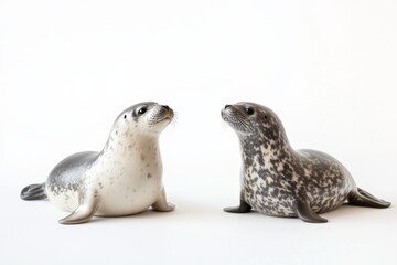 the beside view Seals, left side view, white copy space on right, Isolated on White Background