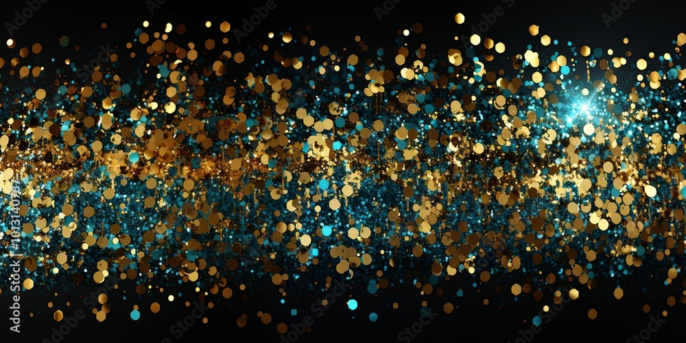 Sticker A Symphony of Shimmering Circles A Captivating Display of Gold and Teal Glitter Against a Dark Background