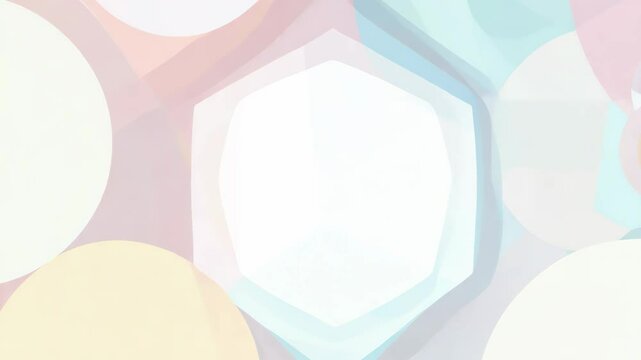 The camera zooms in on a geometric pattern of overlapping circles and squares in soft pastel colors, illuminated by gentle soft lighting.