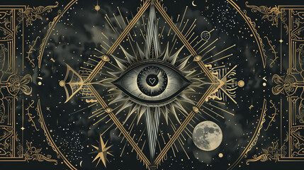 mystical symbols Victorian occult magic design wallpaper background tarot fortune teller black and white ornate decoration moon witch witchcraft paganism meditation decor magic spell	
