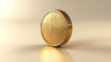 Clean Image of a Golden Coin on a Plain Background Symbolizing Financial Success