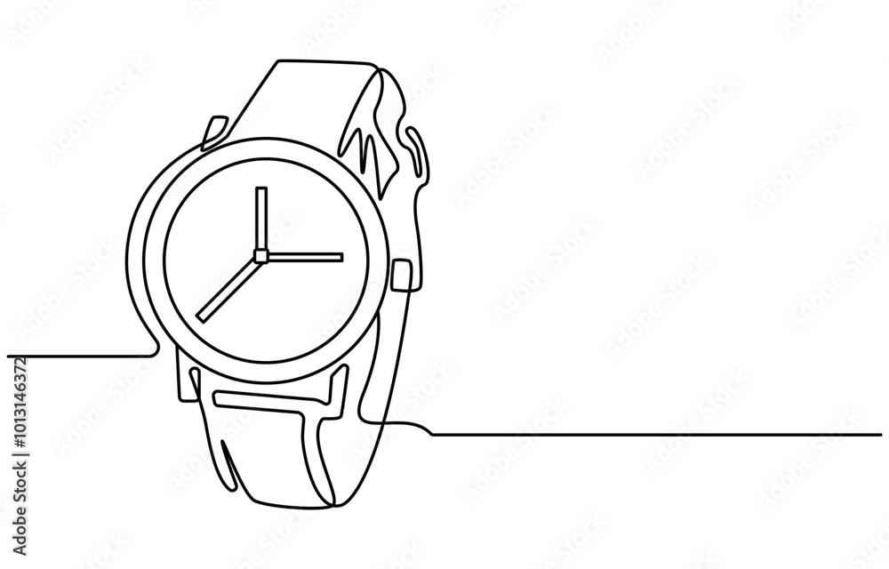 Wall mural Watch one line continuous. Line art watch isolated on transparent background. Continuous line of vintage watch, Watch continuous line icon vector illustration. Clock symbol