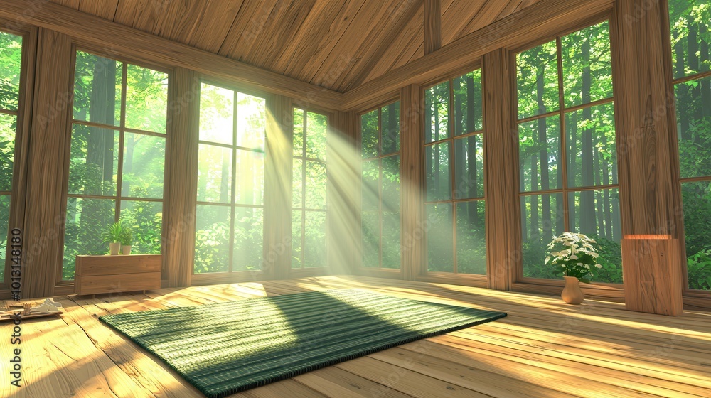 Sticker Sunlit Room with Forest View.