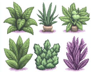 Fototapeta premium Vibrant Pixel Art Illustration of Tropical Plants