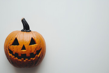 Spooky Halloween Pumpkin on White Background - Festive Jack-o'-Lantern Decoration