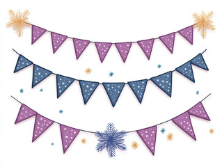 Fototapeta premium Festive Winter Bunting with Stars and Snowflakes