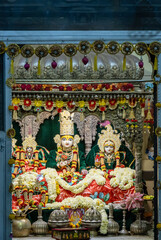 idols of hindu holy god at temple at evening from flat angle