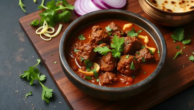 Kaleji Masala, a spiced liver curry garnished with fresh cilantro (Pakistani Cuisine)
