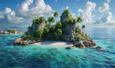 Fototapeta premium Uncharted islet harboring buried pirate bounty, 4K hyperrealistic photo
