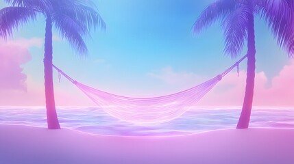 Fototapeta premium Serene Hammock Between Two Palm Trees at Sunset