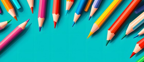 Colorful Pencils and Supplies on Bright Background