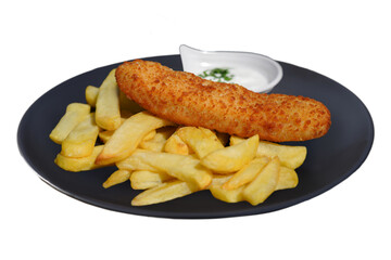 Capture the crispy, golden perfection of fish and chips. Perfect for menus, this close-up image emphasizes the classic comfort food appeal.