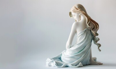 Elegant porcelain figurine, white background, 4K hyperrealistic photo