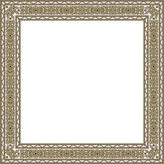 Vector golden and black square Yakut ornament. An endless rectangular border, a frame of the northern peoples of the Far East.
