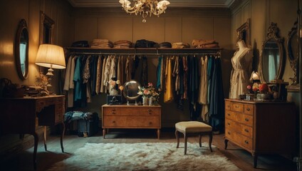 dressing room with vintage clothe