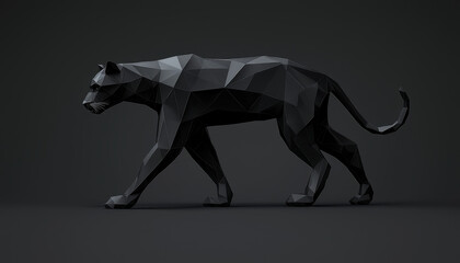 Fototapeta premium A sleek, black polygonal representation of a panther in a minimalist setting, showcasing modern design and artistic expression.