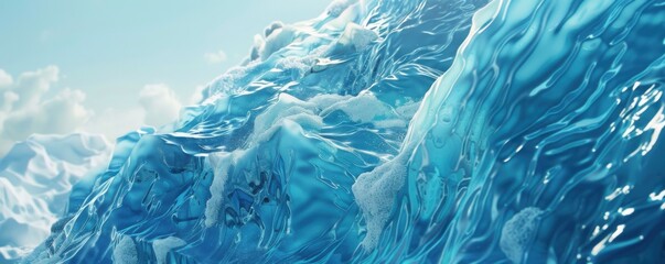 Towering iceberg with intricate patterns of blue and white, 4K hyperrealistic photo