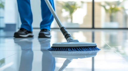 Office Floor Cleaning Service in Action: A Dedicated Janitor at Work