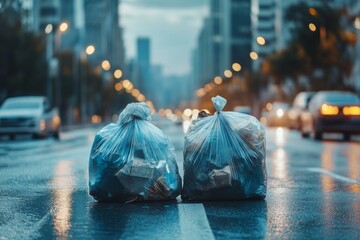 Obraz premium Dirty City Streets Reflecting the Need for Better Recycling Practices