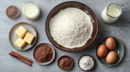 Lay out the following specific ingredients as described on a grey background.