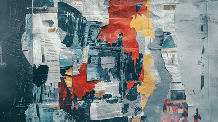 Fototapeta premium urban decay torn collage of weathered posters on grunge wall texture background