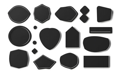 Black silhouette set of various shapes and forms for sticker, label, badge, or sign with space for text on a white background design. Vector illustration collection design