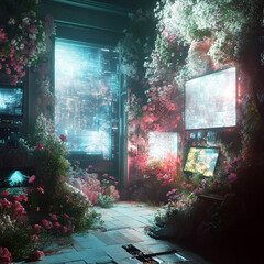 "A digital oasis a room decorated with florals" 