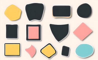 Black silhouette set of various shapes and forms for sticker, label, badge, or sign with space for text on a white background design. Vector illustration collection design