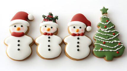 Christmas cookies with snowmen, gingerbread men, and trees
