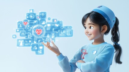 Futuristic Nurse Using AI for Predictive Patient Care in Cartoon Style 3D Illustration with High Luminosity and 32K Resolution